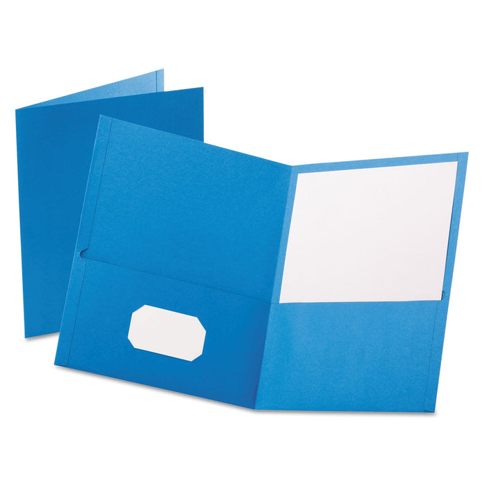 Oxford Twin-Pocket Folder, Embossed Leather Grain Paper, 0.5" Capacity, 11 x 8.5, Light Blue, 25/Box