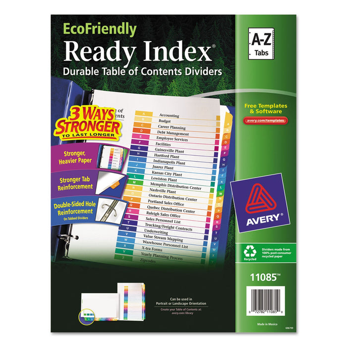 Avery Customizable Table of Contents Ready Index Dividers with Multicolor Tabs, 26-Tab, A to Z, 11 x 8.5, White, 1 Set