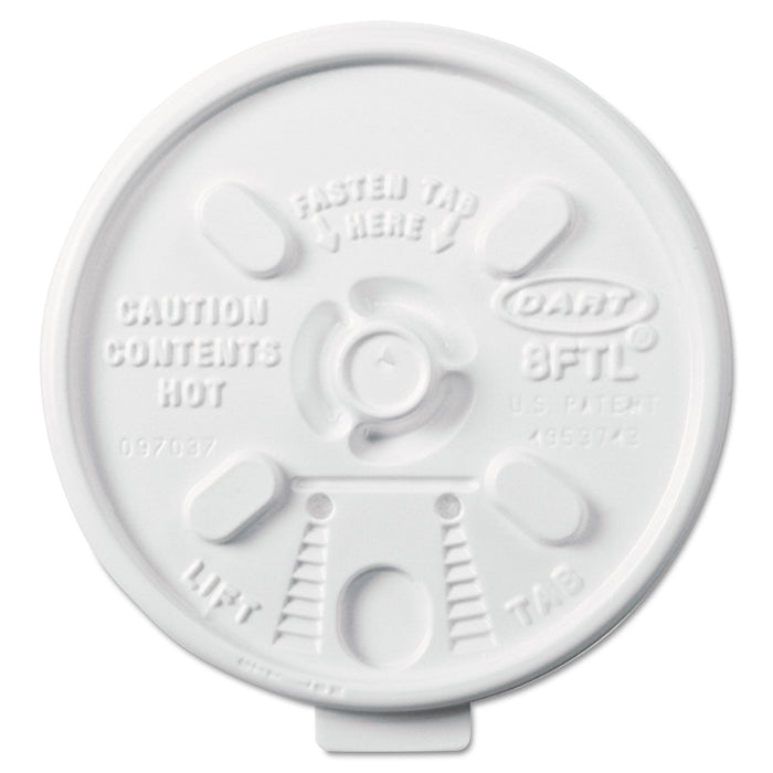 Dart Lift n' Lock Plastic Hot Cup Lids, Fits 8 oz Cups, White, 1,000/Carton