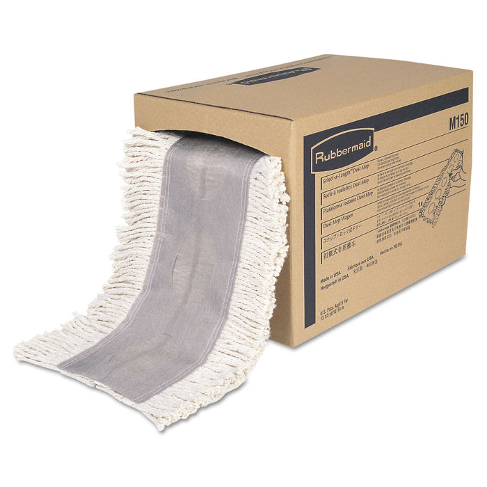 Rubbermaid Cut To Length Dust Mops, Cotton, White, Cut-End, 5 x 40 Ft, 1 Box
