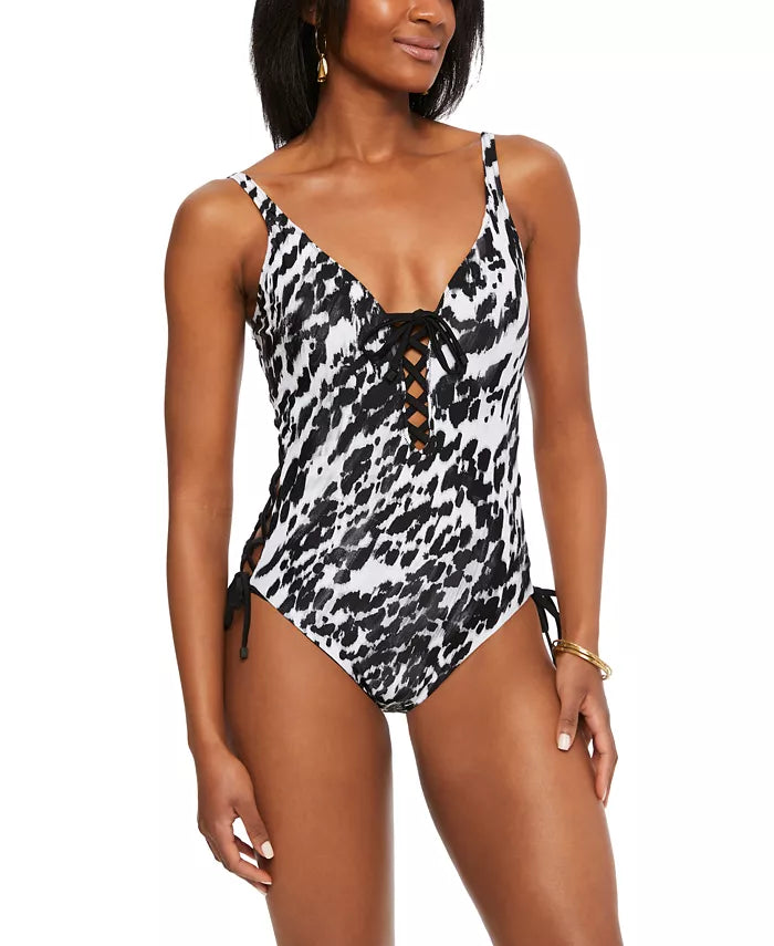 Bar III Heat Wave Lace-Up One-Piece Swimsuit, Size Small by Vanessa Jane