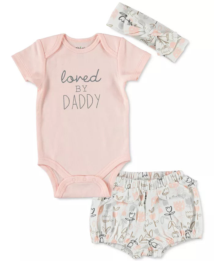 Chickpea Baby Girls 3-Pc. Loved by Daddy Cotton Bodysuit, 0-3 months by Vanessa Jane