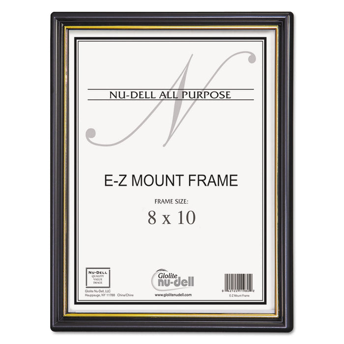 NuDell EZ Mount Document Frame with Trim Accent and Plastic Face, Plastic, 8 x 10, Black/Gold