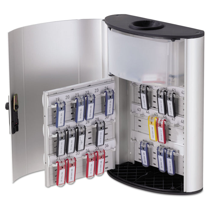Durable Key Box Plus, 54-Key, Brushed Aluminum, Silver, 11.75 x 4.63 x 15.75