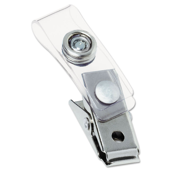 Swingline Badge Clips with Plastic Straps, 0.5" x 1.5", Clear/Silver, 100/Box