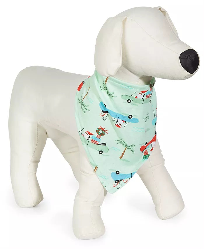 Family Pajamas Tropical Santa Printed Pet Bandana Blue Large by Vanessa Jane
