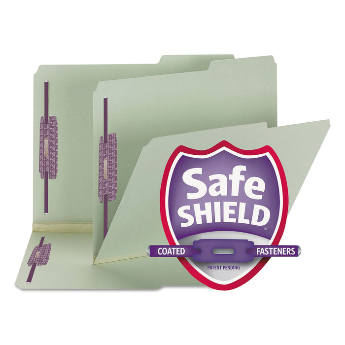Smead Recycled Pressboard Folders with Two SafeSHIELD Coated Fasteners, 2" Expansion, 2/5-Cut: Right, Letter, Gray-Green, 25/Box