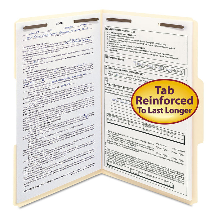 Smead Top Tab Fastener Folders, 1/3-Cut Tabs: Assorted, 2 Fasteners, Legal Size, 11-pt Manila Exterior, 50/Box