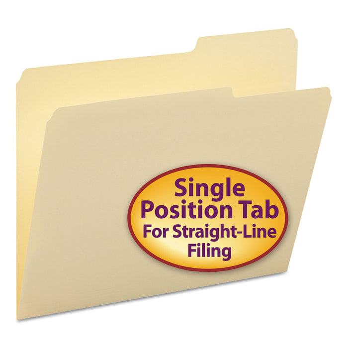 Smead Manila Guide Height Systems File Folders, 2/5-Cut Tabs: Right of Center, Letter Size, 0.75" Expansion, Manila, 100/Box