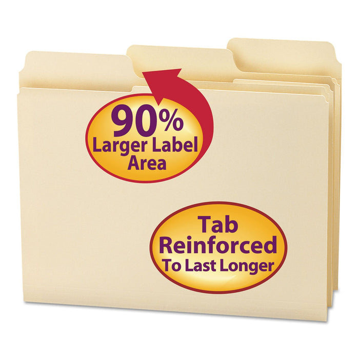 Smead SuperTab Reinforced Guide Height Top Tab Folders, 1/3-Cut Tabs: Assorted, Letter Size, 0.75" Expansion, Manila, 100/Box