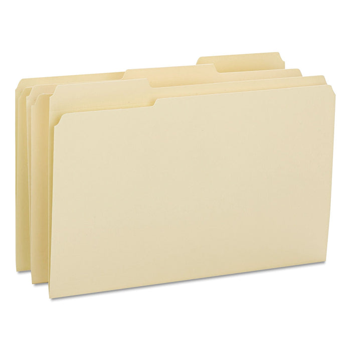 Smead Reinforced Tab Manila File Folders, 1/3-Cut Tabs: Assorted, Legal Size, 0.75" Expansion, 14-pt Manila, 100/Box