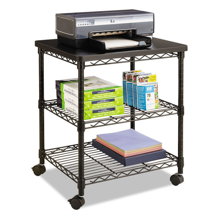 Safco Desk Side Wire Machine Stand, Metal, 3 Shelves, 200 lb Capacity, 24" x 20" x 27", Black