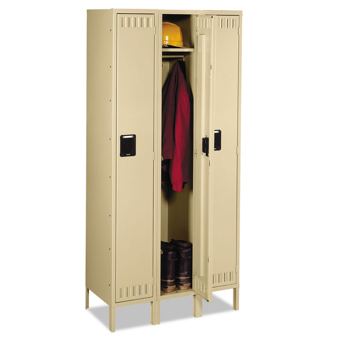 Tennsco Single-Tier Locker with Legs, Three Lockers with Hat Shelves and Coat Rods, 36" x 18" x 78", Sand