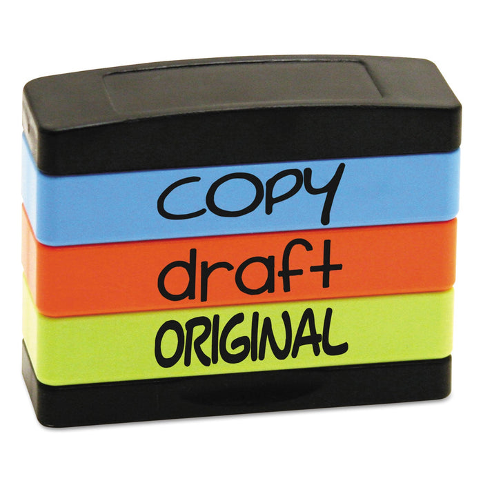 Trodat Interlocking Stack Stamp, COPY, DRAFT, ORIGINAL, 1.81" x 0.63", Assorted Fluorescent Ink