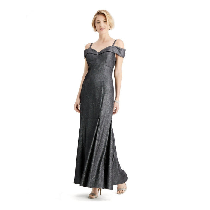 R M Richards Womens Gray Glitter Off Shoulder Fit Flare Formal Dress/Size 14 by Vanessa Jane