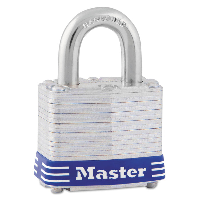 Master Lock Four-Pin Tumbler Laminated Steel Lock, 2" Wide, Silver/Blue, 2 Keys