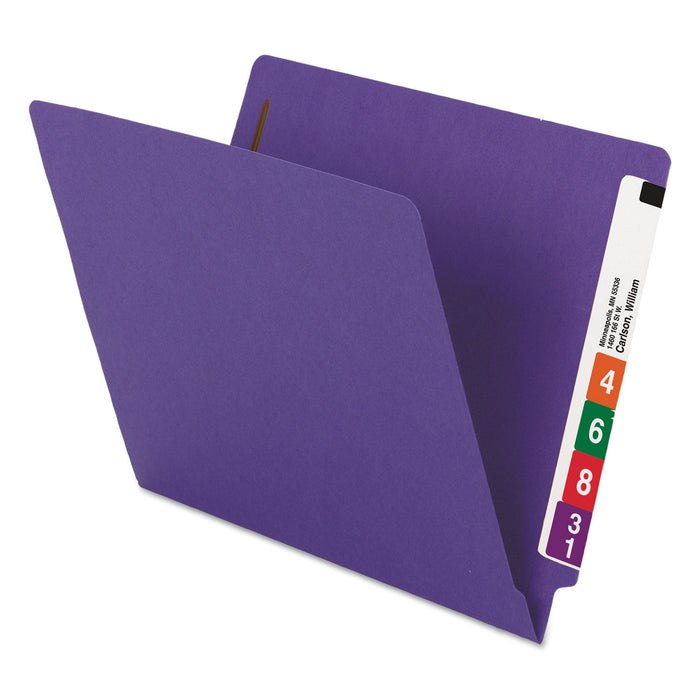 Smead WaterShed CutLess End Tab Fastener Folders, 2 Fasteners, Letter Size, Purple Exterior, 50/Box