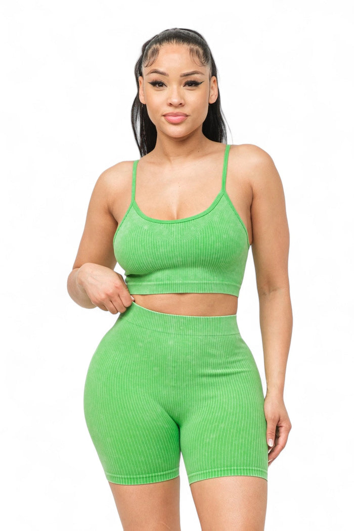 Washed Seamless Basic Tank Top and Shorts Set by The House of Stylez