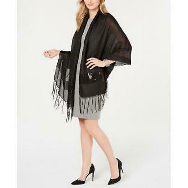 INC International Concepts Fringe Sequin Party Evening Wrap Black O/S by Vanessa Jane