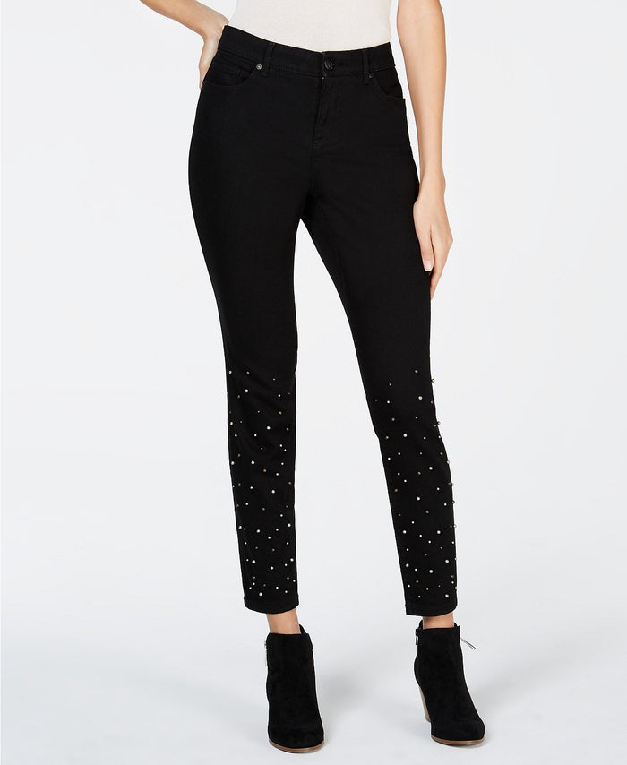 Style and Co Petite Curvy Embellished Skinny Jeans, 12P/Black Rinse by Vanessa Jane