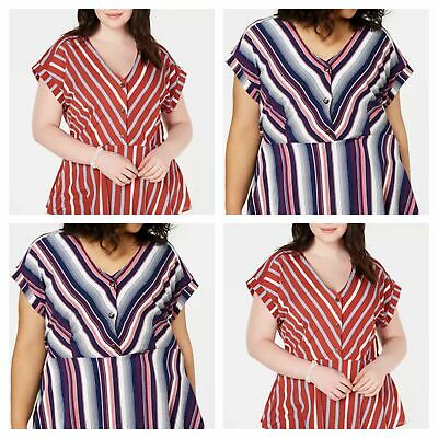 Monteau Trendy Plus Size Striped Peplum Top by Vanessa Jane