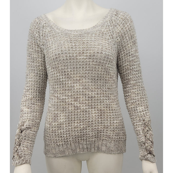 American Rag Womens Juniors Lace-Up-Sleeve Sweater Egret, Size Small by Vanessa Jane