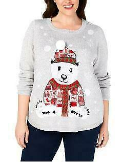 Karen Scott Womens Plus Patchwork Bear Holiday Christmas Sweater by Vanessa Jane