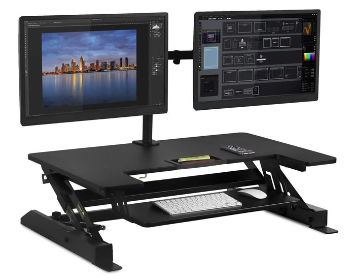 Mount-It! Sit Stand Workstation Standing Desk Converter with Dual Monitor Mount by Vanessa Jane