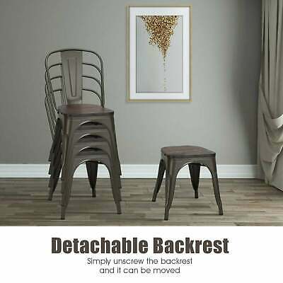 Costway Style Metal Dining Side Chair Wood Seat Stackable Bistro Cafe, Set of 4 by Vanessa Jane
