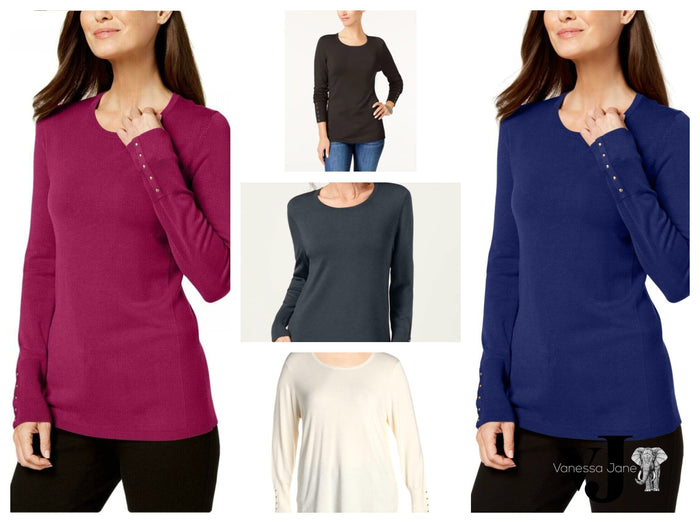 JM Collection Women's Studded-Cuff Sweater by Vanessa Jane