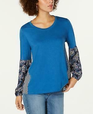 Style & Co Mixed-Media Blouson-Sleeve Top by Vanessa Jane