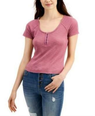 Freshman Juniors Textured Hook & Eye Henley Top by Vanessa Jane