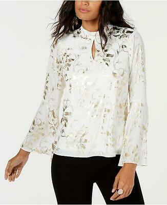 Thalia Sodi Metallic-Print Bell-Sleeve Top, Small by Vanessa Jane