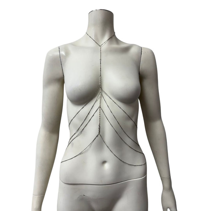 LulusComing Out of My Cage Silver Beaded Bodychain by Vanessa Jane