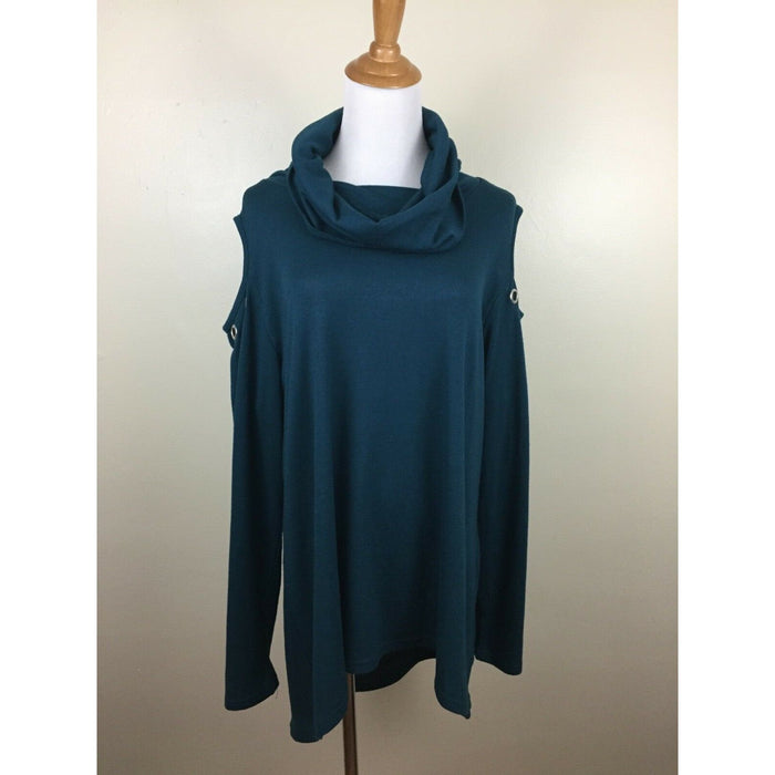 Belldini Womens Cut Out Sleeve Back Cowl Neck Shirt, 2X/Winter Teal by Vanessa Jane