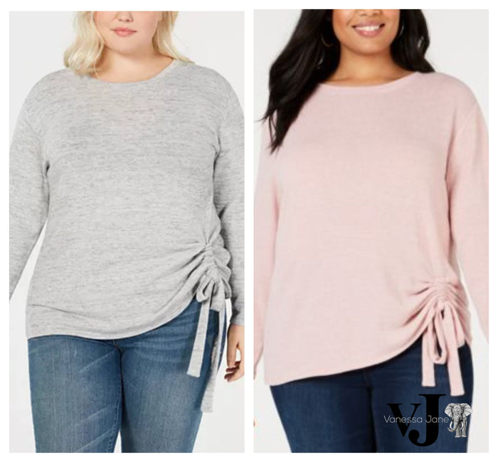 INC Womens Sweater Scoop Neck Side-Tie Ruched by Vanessa Jane