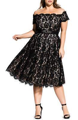 City Chic Womens Lace Dreams Off-Shoulder Dress, Size XS/14 by Vanessa Jane