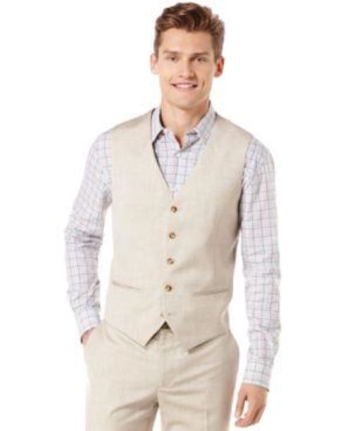 Perry Ellis Mens Texture Vest - Natural Linen, Size Small by Vanessa Jane