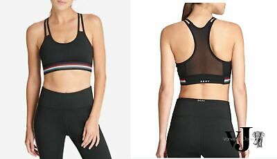DKNY Sport Track-Stripe Racerback Mid-Impact Sports Bra Black by Vanessa Jane