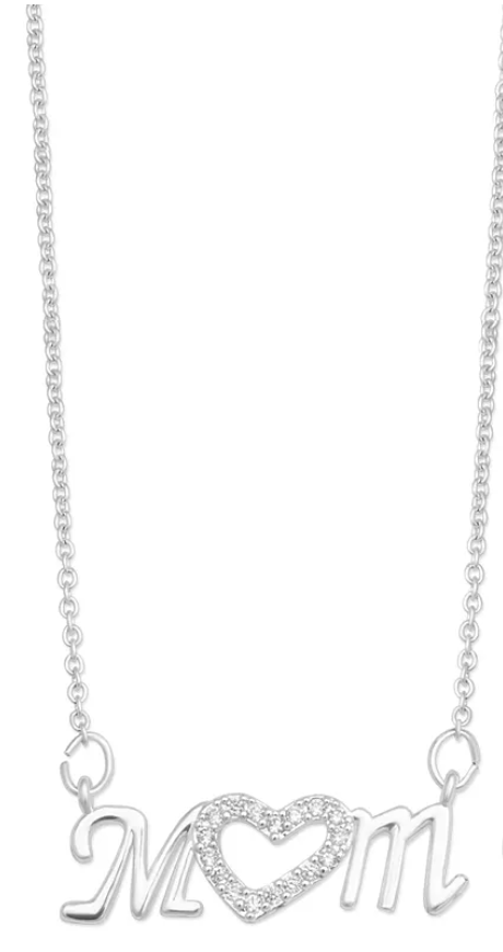 Macys Silver Plated Cubic Zirconia Pave Mom Heart Necklace by Vanessa Jane