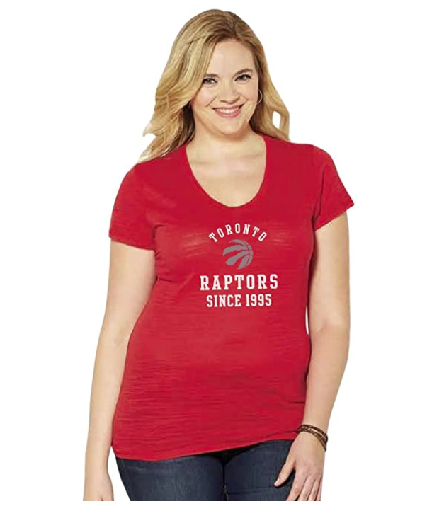 NBA Toronto Raptors Womens Curvy Multicount Short Sleeve V- Neck Tee, Size 1X by Vanessa Jane