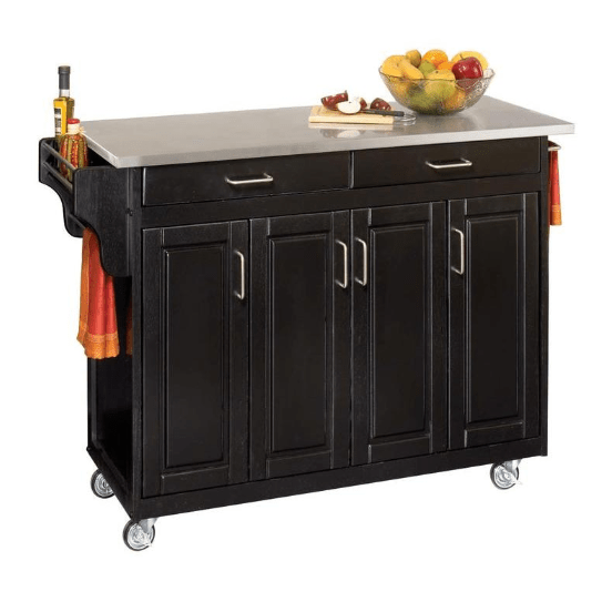 Create-a-Cart Black Kitchen Cart With Stainless Top by Vanessa Jane