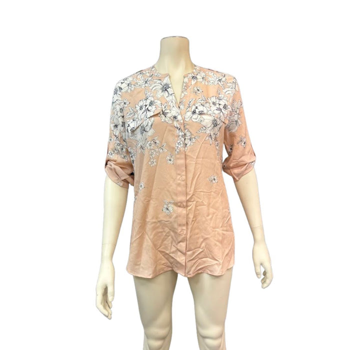 Calvin Klein Blush Multi Womens Roll Sleeve Shirt, Size Medium by Vanessa Jane