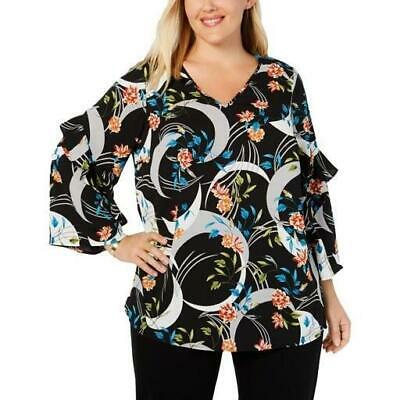 Alfani Womens Plus Modern Spice Floral Print Ruffles Blouse by Vanessa Jane