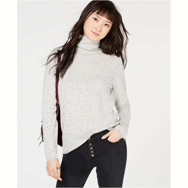 Charter Club Pure Cashmere Turtleneck Sweater, Ice Grey Heather, Size S by Vanessa Jane