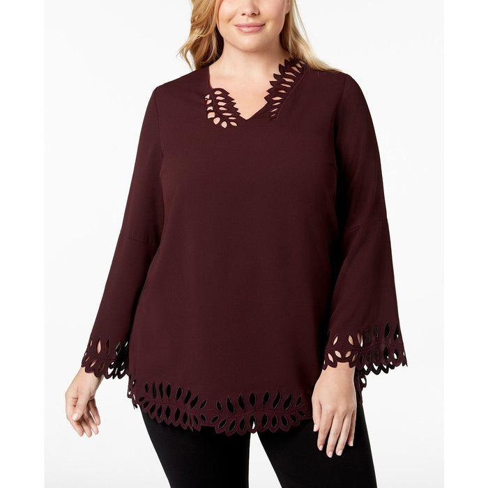 Alfani Plus Size Cutout Poet-Sleeve Blouse, Size OX by Vanessa Jane