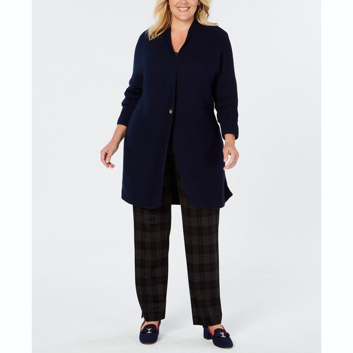 Charter Club Womens Plus Ribbed One-Button Duster Sweater by Vanessa Jane