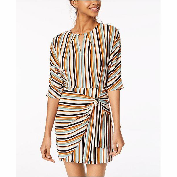 Emerald Sundae Juniors Striped Tie-Side Wrap Dress, Size Medium by Vanessa Jane