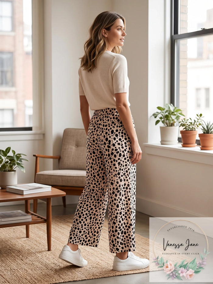 Sanctuary Beige Ink Spot Printed Bohemia Modern Wide Leg Pants, Size Small by Vanessa Jane