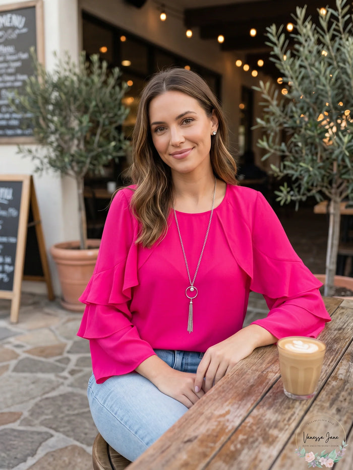 Jm Collection Petite Ruffle-Sleeve Necklace Blouse,Size Petite Large by Vanessa Jane